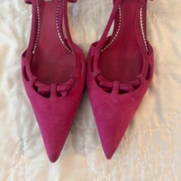 Prada Fuchsia Suede Slingback Heels Size 37.5 - Picture 1 of 4